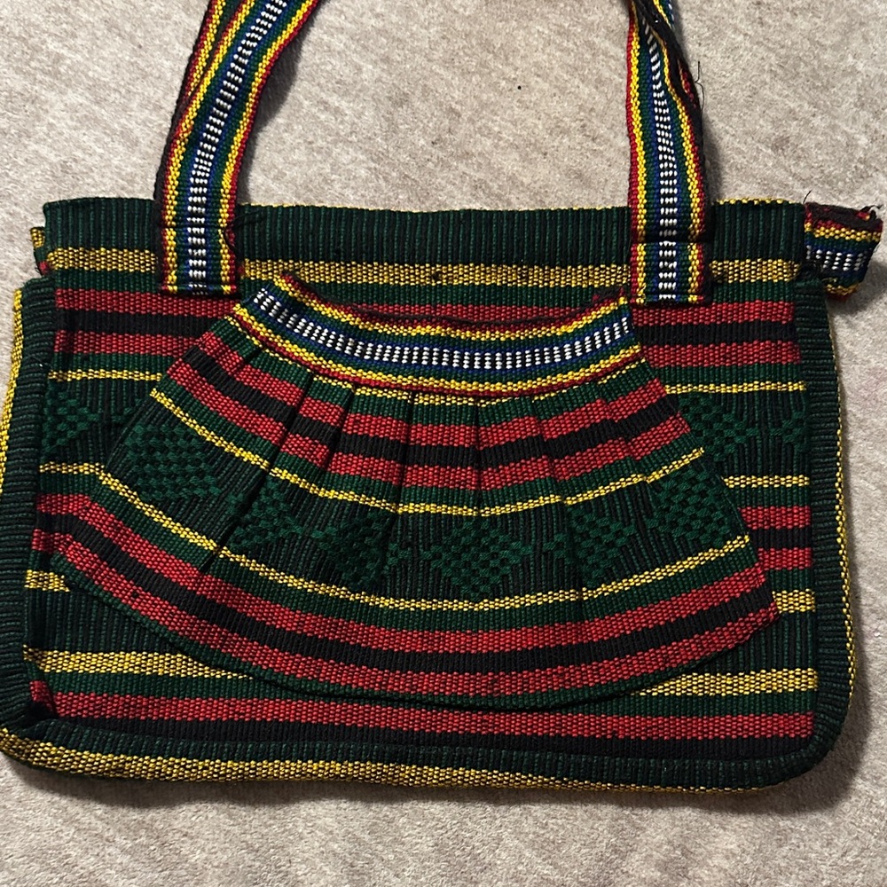 MEXICANA Green and Red Striped Shoulder Bag